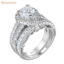 Solitärring 925 Sterling Silber Hochzeit Verlobungsringe Set für Frauen Birne Ovalschliff AAAAA CZ Imitation Diamant Brautschmuck 221119