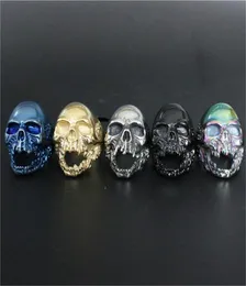 3pcslot Novo tamanho 715 Cool Big Biker Skull Ring 316L Jóias de moda de aço inoxidável Men Walking Dead Skull Ring5344144