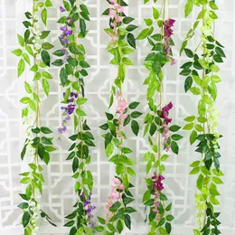 Kwiaty dekoracyjne 180 cm sztuczne wisteria kwiatowe sznur Fake Ivy Plant Vine Garland na wesele łuk domowy dekoracja ogrodowa 100 szt.