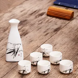 Wine Glasses 7Pcs Ceramics Japanese Sake Pot Cups Set Home Kitchen Flagon Liquor Cup Drinkware Spirits Hip Flasks Sake White Wine Pot Gifts 221121