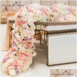 Wreaths Decorative Flowers 2M Custom Artificial Floor Wedding Backdrop Decor Garland Flower Arrangement Table Runner Rarty Dhvg2