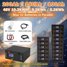 48V LIFEPO4 180AH 200AH 100AH ​​Bateria de bateria 51,2V 10kWh 100% Capacidade com Rs485 Power de backup de armazenamento de energia
