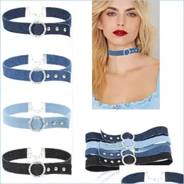 Chokers Crystal Belt Type Denim Chokders Halsband Kvinnor Neckla Halsband Fashion Jewelry Drop Delivery Pendants DHQLD