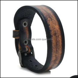 Bangle Punk Retro Pin Buckle Belt Leather Bangle Cuff Ampio braccialetto regolabile Wristand per uomo Donna Fashion Jewelry Drop Delivery Dhpb4