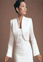 Vintage saten bolero gelin düğün için gelin örtbası uzun kollar beyaz fildişi ceket basit sarar gelin aksesuarları9194141