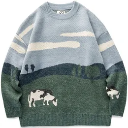 Men's Sweaters Men Cows Vintage Winter Warm Daily Knitwear Pullover Male Korean Fashions O-Neck Sweater Women Casual Harajuku Clothes 221121