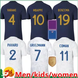 Мужские футболки французский клуб Полный комплект Benzema Soccer Jerseys 2023 Giroud Mbappe Griezmann Saliba Pavard Kante Maillot de Foot Equipe Maillots Kids Kit T240419