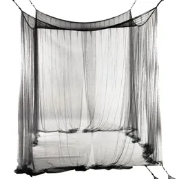 Mosquito Net New 4Corner Bed Neting Canopy Mosquito Queen/King 크기 190x210x240cm 블랙 드롭 배달 홈 정원 섬유 Dhadw