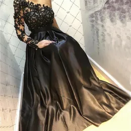 Одно плечо черное длинное вечернее платье Элегантная одежда для рукава с длинным рукавом винтажные выпускные платья