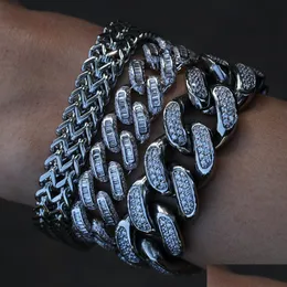 Andra smyckesuppsättningar Diamonod Zircon Cuban Chain Armband smycken Set Copper Gold Link Chains Armband Armband Hip Hop Rap Fashion DH0Z6