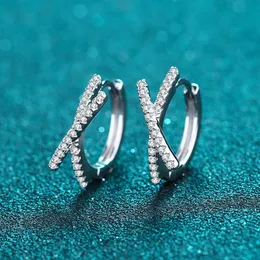 Hoop Huggie Trendy 925 Sterling Silver Earrings for Women Diamond Cross Circular Simple Personality Stud Fine Jewellry 221119