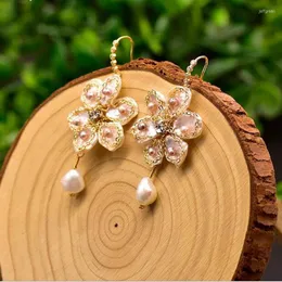 Dangle Earrings Natural Fresh Water Baroque Pearl Hook For Women Girls Flower Charm Jewelry Earring Gift Handmade