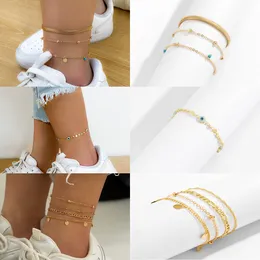 Anklets för kvinnor Fashion Jewelry Böhmen Style Beach Female Tassel Pendant Foot Chain Gold Silver Color 1Set