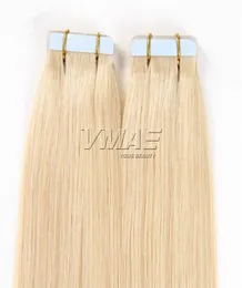 Russische Naturfarbe Blond 22 bis 28 Zoll gerade doppelt gezeichnete Haut Schuss Jungfrau Remy Human Hair Extension Tape in Nagelhaut Aligne4651473