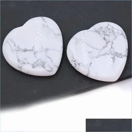 Stone Natural Howlite Heart Stones Polished Tumbled Gemstones Love Carved Palm Worry Stone For Healing Reiki Jewelry Making Decorati Dh0Xc