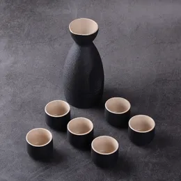 Şarap Gözlükleri 7 PCS Vintage Seramik Sake Pot Cups Set Japon Tarzı Kalça Şişkileri Ev Mutfak Ofisi Bayrak Likör Kupası İçecek Yazılar Yaratıcı Hediyeler 221121