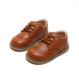 Flat Shoes Spring Autumn Kids Brogue Lace Up Leather Fretwork Children Black Boys Embossing Casual Girls Baby White