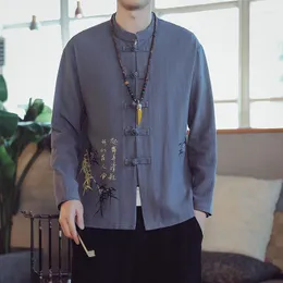 Ropa étnica Tang Suit 2022 primavera tradicional chino para hombres algodón Lino bordado uniforme Hanfu blusa camisas KK3438