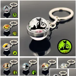 Ключевые кольца Cartoon Cat Glass Ball Ball Blow in the Dark Pendants Bugders Bag Vans Wange Shode Jewelry Drop Drow Dhbm9