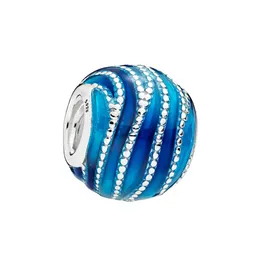 Blue Swirl Jewelry Bead Charm med originalbox f￶r Pandora Sterling Silver Bangle Snake Chain Armets Diy Making Accessories Charms Factory Wholesale