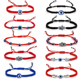 Blue Lucky Evil Eye Hand of Fatima Bracelete para homens homens amantes feitos à mão Black String Thread Ride Casal Bracelets Presente de joias