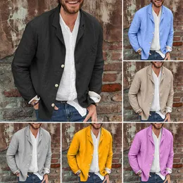 Ternos masculinos Blazers Casual Solid Solid Soll Blazer Linen Coats Spring Summer Moda de gola virada de colar
