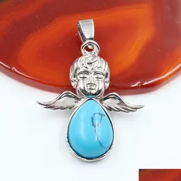 Hänge halsband Little Angel Pendant Lady Girl Fashion Sweet Temperament Necklace Rostfritt stål Natural Stone Drop Delivery Jewe DH1WH