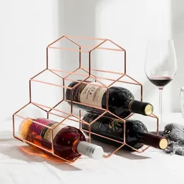 Стойки для винных стойков современный металлический хранение бутылок с сотовыми хранениями печени Hexagon 9 Holder Display 221121