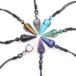 Pendant Necklaces Qimoshi Natural Stone Hexagonal Pointed Reiki Chakra Pendants Healing Quartz Crystal Dowsing Pendums Necklaces Cor Dhd3L