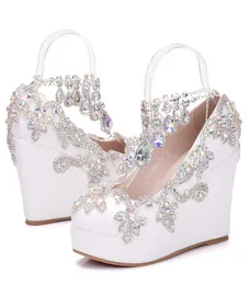 Zeppe scarpe al tallone alto con cinturini alla caviglia cristallina Fashion Ab Crystal Bridal Wedding Shoe