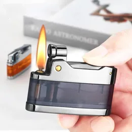 Retro Transparent Metal Kerosene Cigar Lighter Original Oil Gasoline Cigarette Grinding Wheel Windbreak Flint Petrol Lighter