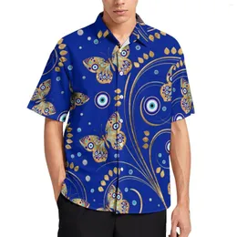 Camisas casuais masculinas Camisa de férias de borboleta dourada do olho maligno harajuku blusas de verão de mangas curtas de verão