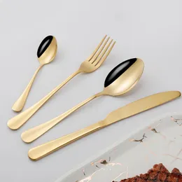 Наборы посуды 4PCS Золотая глянцевая глянцевая нержавеющая сталь столовые приборы для столовых приборов набор вилков ножи ложи