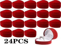 24pcs красный бархатный сердечный кольцо коробка ювелирных украшений держатель держателя подарочных коробок свадебного романтического организатора обручальное кольцо корпус целый 28746454