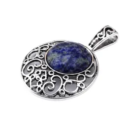 Lockets Fashion Semi Precious Stone Sodalite Pendants 40Mm Plated Sier Alloy 20Mm Cabochon Crystal Women Charms Necklace Jewelry 60C Dhtkj