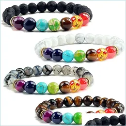 Beaded 7 Chakras Stone Beads Bracelet Strand Women Men Handwoven Energy Yoga Tiger Eye Howlite Fashion Jewelry Drop Delivery Bracelet Dhvqe