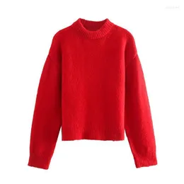 Kvinnors tr￶jor Kvinnor Fannic 2022 Vintermode Odefinierad fast f￤rg L￶st stickad l￥ng￤rmad Pullover Round Neck Sweater Pull