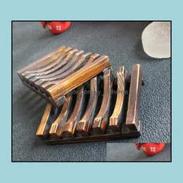 Soap Dishes Wooden Bamboo Soap Dish Storage Rack Tray Holder Creative Simple Wood Drain Box Bathroom Supplies Drop Delivery Home Gar Dha5G