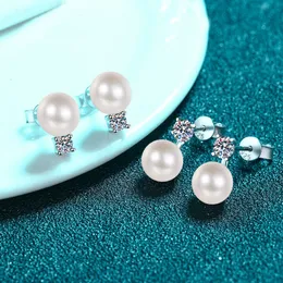 Stud 925 Sterling Silver Consring for Women Freshwater Pearl Diamond with Gift Jewelry Box 221119