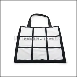 Party Favor Sublimation Handbag Creative Party Favor Storage Bags Grid Blank White Diy Tote Bag Reusable Heat Transfer 9 Panels Drop Dhuph