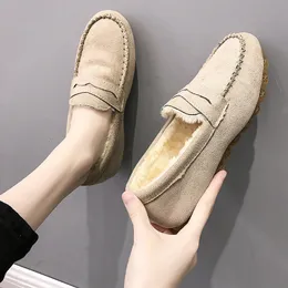 Elbise Ayakkabı Kış Kadınlar Kısa Peluş Açık Dikiş Slip-On Sıkışmış Bayanlar kaymaz alt mokasenler Kadın Konforlu Daireler Soafers 221119