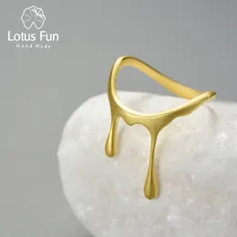 Solitaire Ring Lotus Fun 18K Gold Fashion Drop Honey Fluid Dating Rings for Women Gift Simple Real 925 Sterling Silver Fine Jewelry 221119
