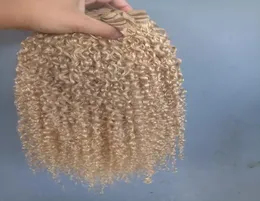 Brazilian Human Jungfrau Remy Kinky Curly Hair Schuss Blonde Farbe unverarbeitete Babyweichverlängerungen 100gbundle Produkt5848469