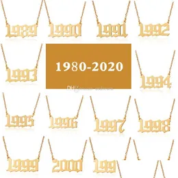 Pendant Necklaces Stainless Steel Birthday Year Number Pendant Necklace Sier Gold Chains Initial Necklaces For Women Fashion Jewelry Dhrfn