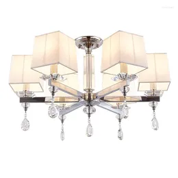 Ljuskronor White Fabric Crystal European vardagsrum Lyxig studie Chrome El Lobby Hanging Fixture Light