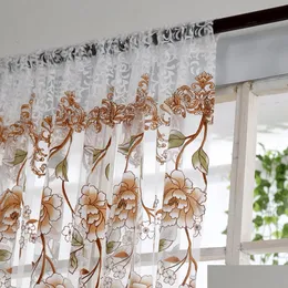 Curtain Home Office Window Curtain Flower Print Divider Tle Voile Drape Panel Sheer Scarf Valances Curtains Decor Drop Delivery Gard Dhjvk