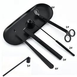 Stainless Steel Candle Wick Trimmer Oil Lamp Trim scissor tijera tesoura Cutter Snuffer Tool Hook Clipper in black Dipper Tray Accessory Set Wholesale