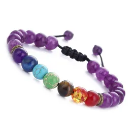 Beaded 10Pc/Set New Natural Stone 8Mm Lava Yoga Energy Bracelet Volcanic Seven Chakra Braid Bracelets Drop Delivery Jewelry Dhr6R