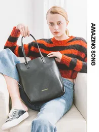 Designer Bag Fantastisk sång Casual Tote Bags äkta läder med inre dragkedja stor kapacitet shopping axel dokument bärbar väska