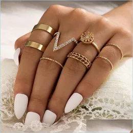 Pierścienie klastra 7pcs/zestaw kryształowy kwiat v kształt pierścień knuczek złoto kobiety Pierścienie stawowe do mody do biżuterii dostawa dh7lk